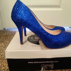 DeBlossom Collection Electric  Blue bedazzled pumps